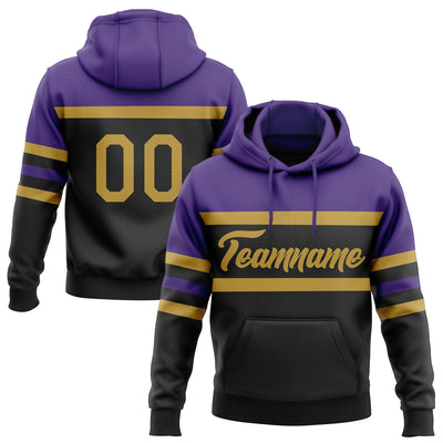 Custom Stitched Black Old Gold-Purple Line Sports Pullover Sweatshirt Hoodie