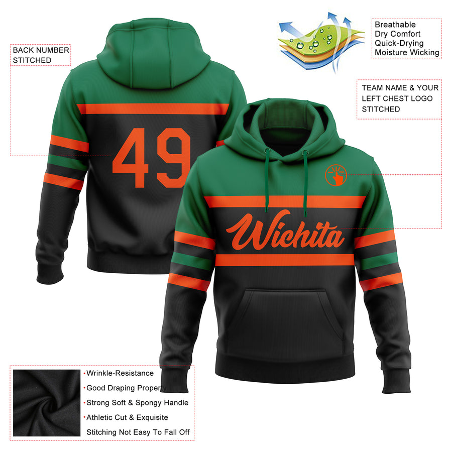 Custom Stitched Black Orange-Kelly Green Line Sports Pullover Sweatshirt Hoodie