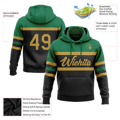 Custom Stitched Black Old Gold-Kelly Green Line Sports Pullover Sweatshirt Hoodie