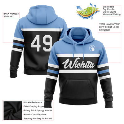 Custom Stitched Black White-Light Blue Line Sports Pullover Sweatshirt Hoodie