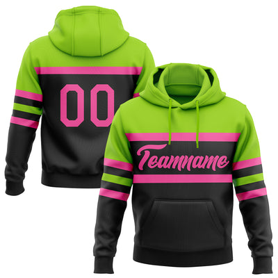 Custom Stitched Black Pink-Neon Green Line Sports Pullover Sweatshirt Hoodie