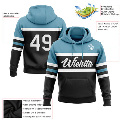 Custom Stitched Black White-Shadow Blue Line Sports Pullover Sweatshirt Hoodie