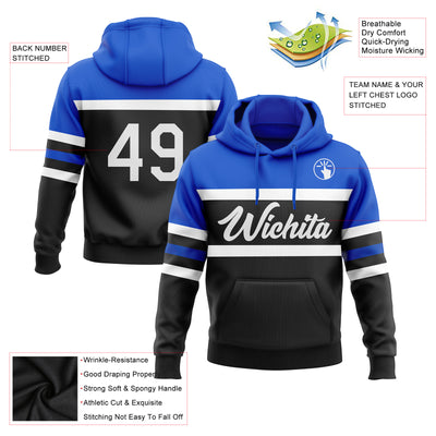 Custom Stitched Black White-Thunder Blue Line Sports Pullover Sweatshirt Hoodie