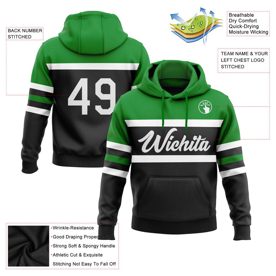 Custom Stitched Black White-Grass Green Line Sports Pullover Sweatshirt Hoodie