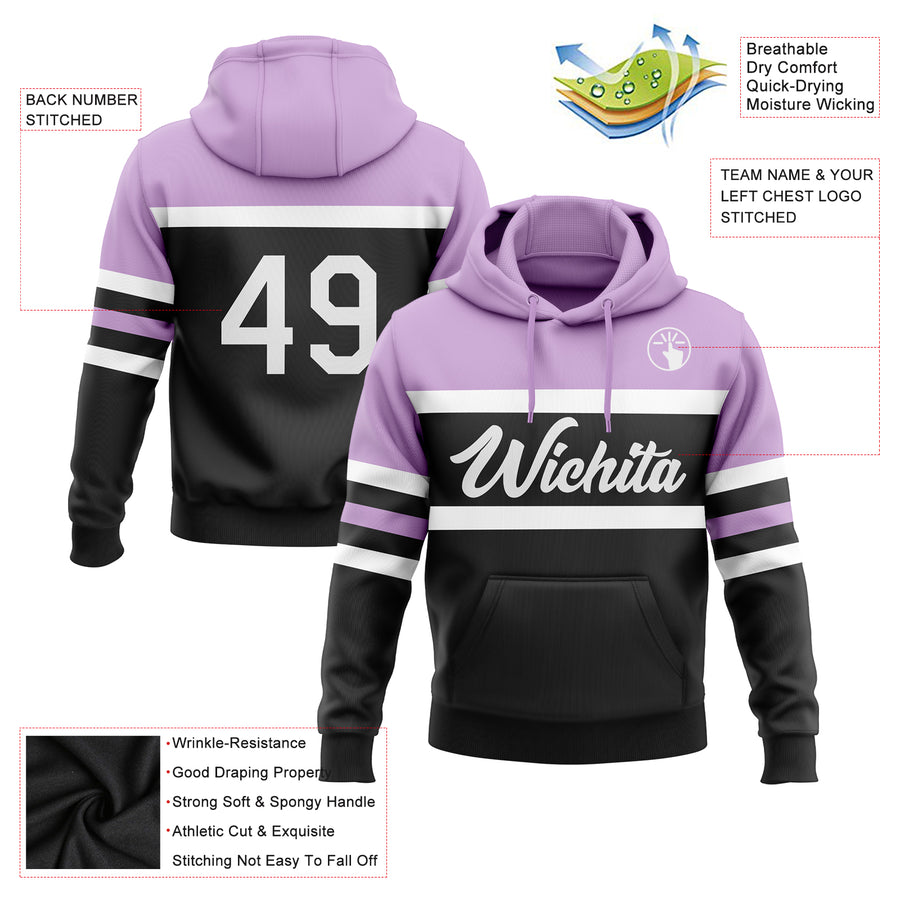 Custom Stitched Black White-Light Purple Line Sports Pullover Sweatshirt Hoodie