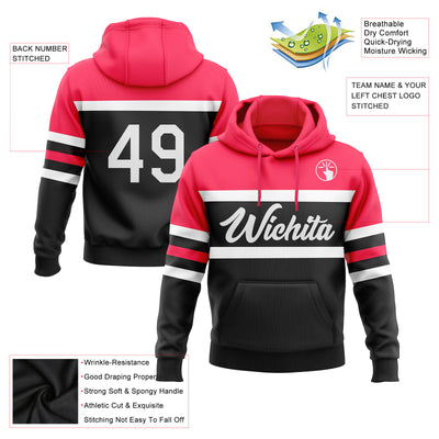 Custom Stitched Black White-Neon Pink Line Sports Pullover Sweatshirt Hoodie