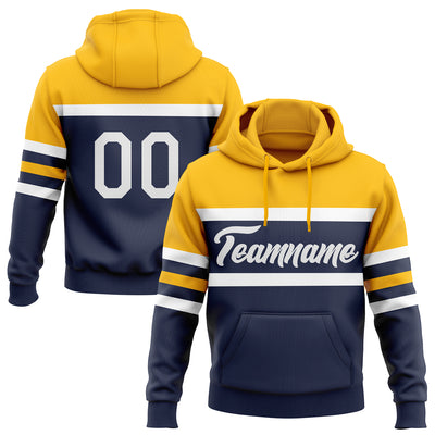 Custom Stitched Navy White-Gold Line Sports Pullover Sweatshirt Hoodie