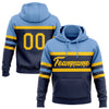 Custom Stitched Navy Yellow-Light Blue Line Sports Pullover Sweatshirt Hoodie