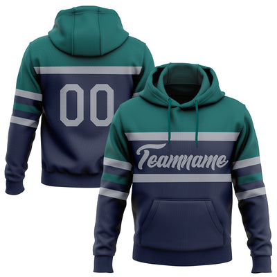 Custom Stitched Navy Gray-Teal Line Sports Pullover Sweatshirt Hoodie