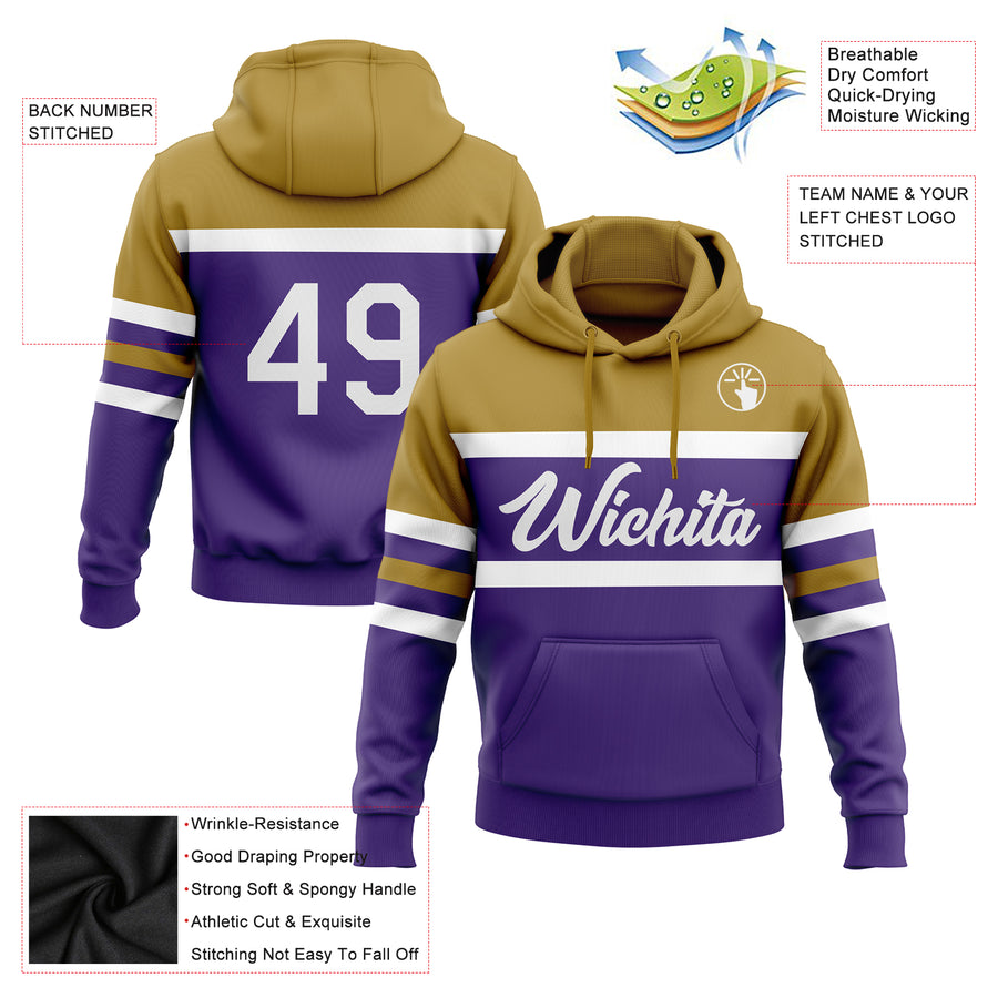 Custom Stitched Purple White-Old Gold Line Sports Pullover Sweatshirt Hoodie