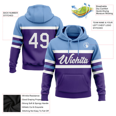 Custom Stitched Purple White-Light Blue Line Sports Pullover Sweatshirt Hoodie