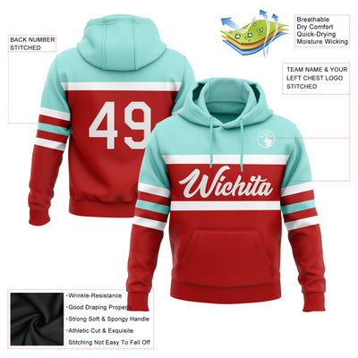 Custom Stitched Red White-Ice Blue Line Sports Pullover Sweatshirt Hoodie