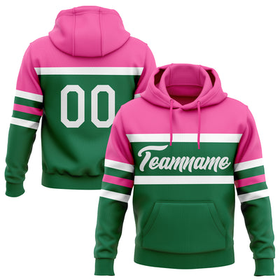 Custom Stitched Kelly Green White-Pink Line Sports Pullover Sweatshirt Hoodie