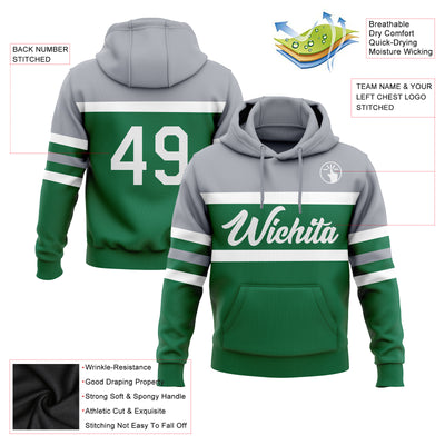 Custom Stitched Kelly Green White-Gray Line Sports Pullover Sweatshirt Hoodie