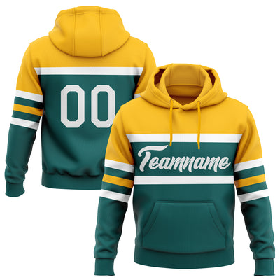 Custom Stitched Teal White-Gold Line Sports Pullover Sweatshirt Hoodie