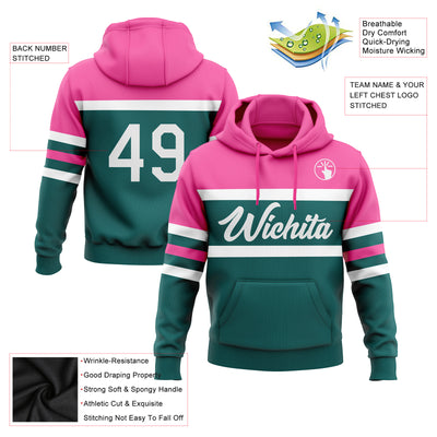 Custom Stitched Teal White-Pink Line Sports Pullover Sweatshirt Hoodie