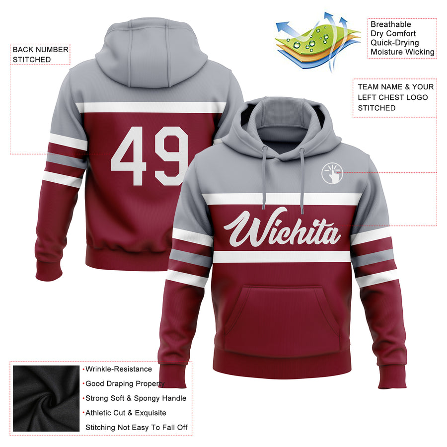 Custom Stitched Crimson White-Gray Line Sports Pullover Sweatshirt Hoodie