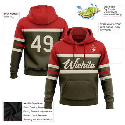 Custom Stitched Olive Cream-Red Line Sports Pullover Sweatshirt Salute To Service Hoodie