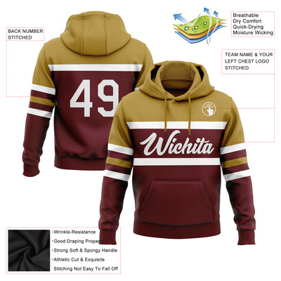 Custom Stitched Burgundy White-Old Gold Line Sports Pullover Sweatshirt Hoodie