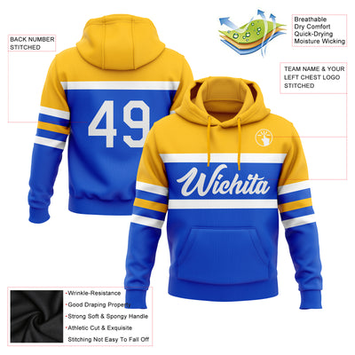 Custom Stitched Thunder Blue White-Gold Line Sports Pullover Sweatshirt Hoodie