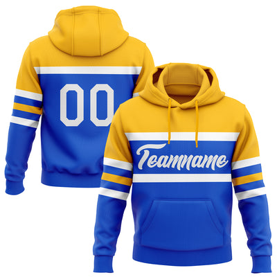 Custom Stitched Thunder Blue White-Gold Line Sports Pullover Sweatshirt Hoodie