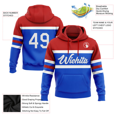 Custom Stitched Thunder Blue White-Red Line Sports Pullover Sweatshirt Hoodie