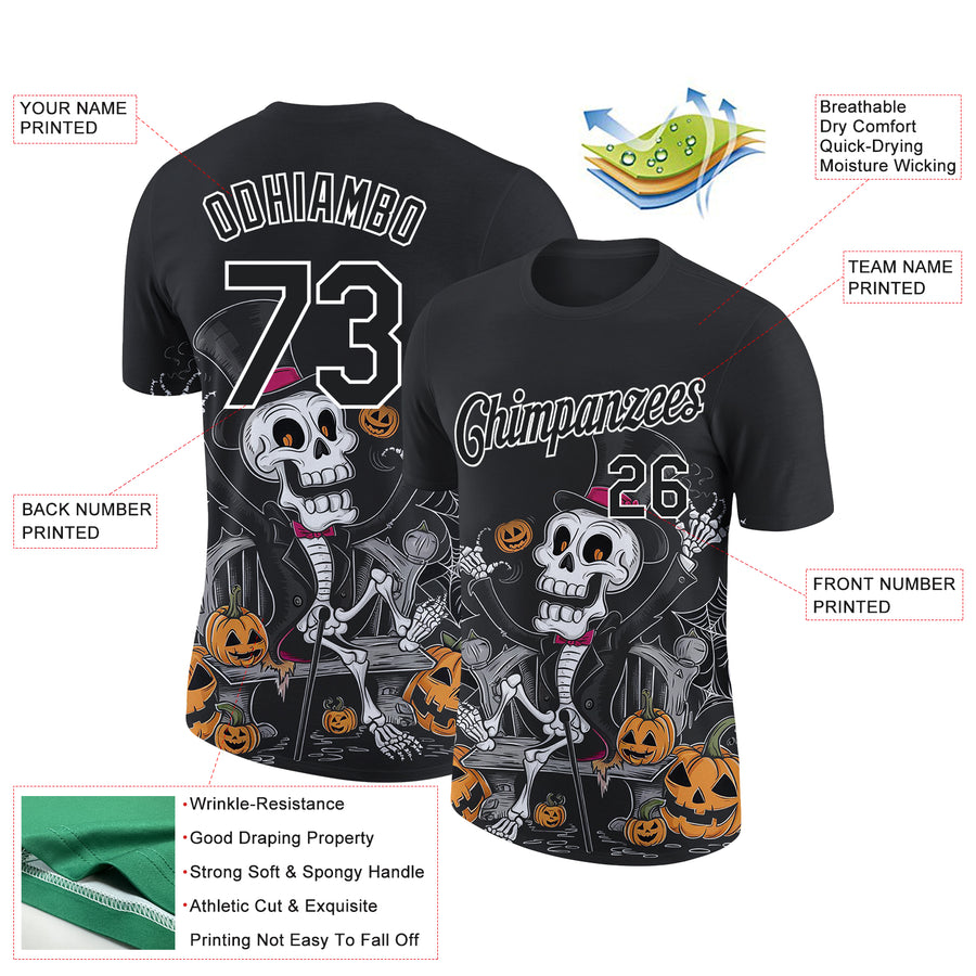 Custom Black White 3D Halloween Performance T-Shirt