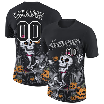 Custom Black White 3D Halloween Performance T-Shirt