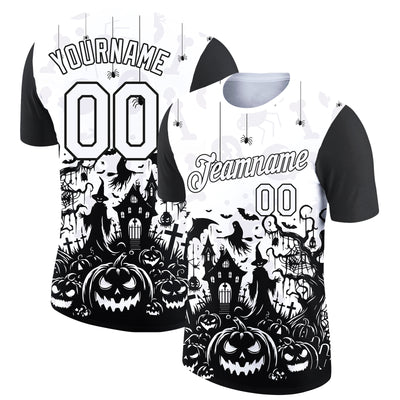 Custom White Black 3D Halloween Performance T-Shirt