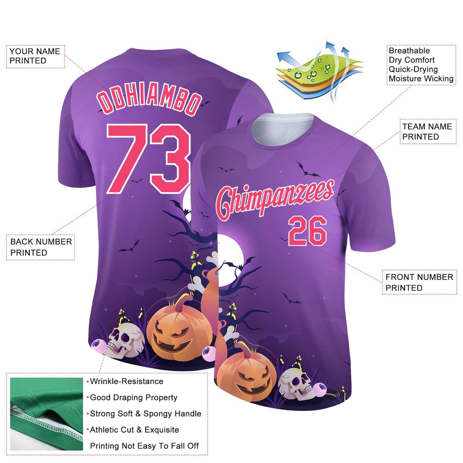 Custom Purple Pink-White 3D Halloween Performance T-Shirt