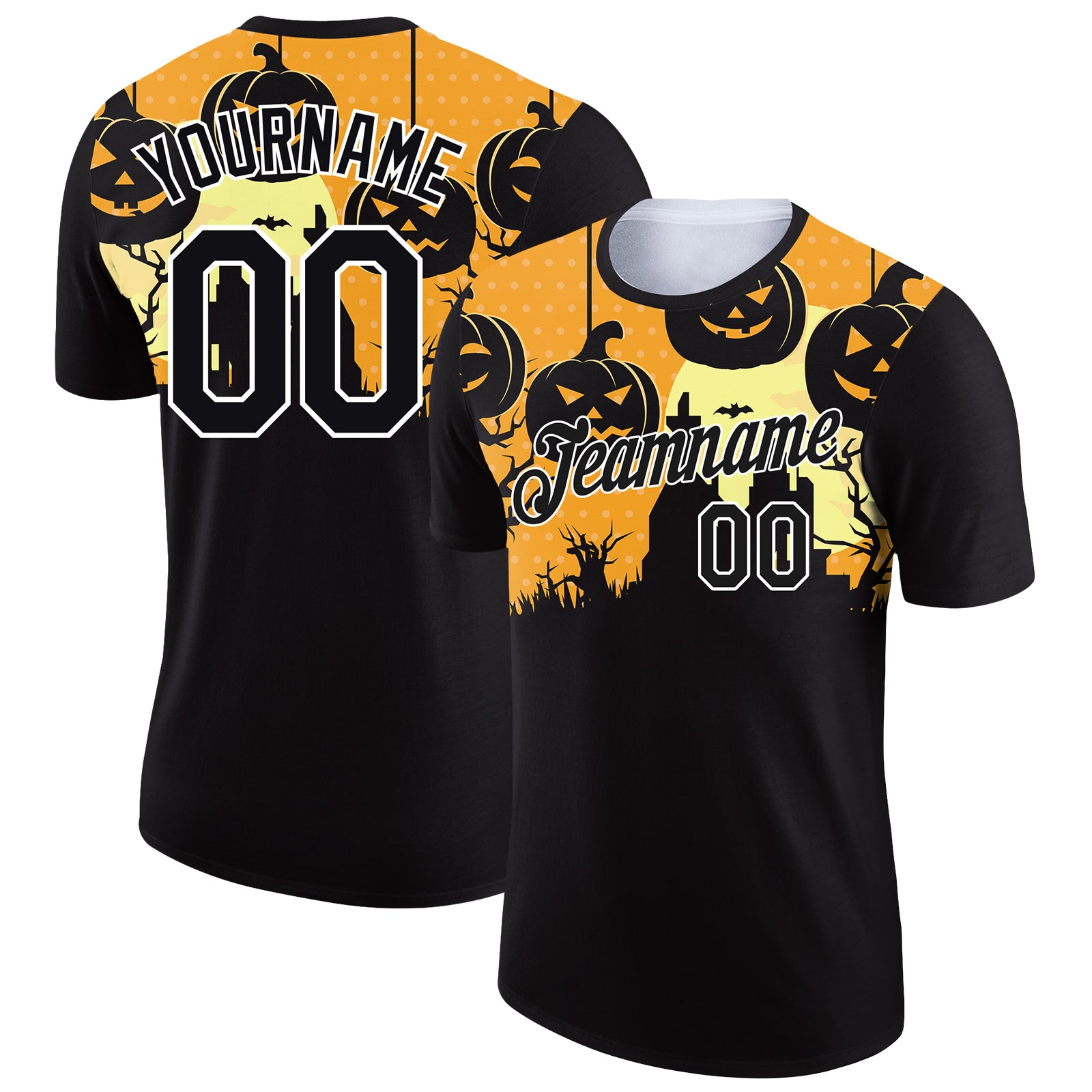 Custom Black White 3D Halloween Performance T-Shirt