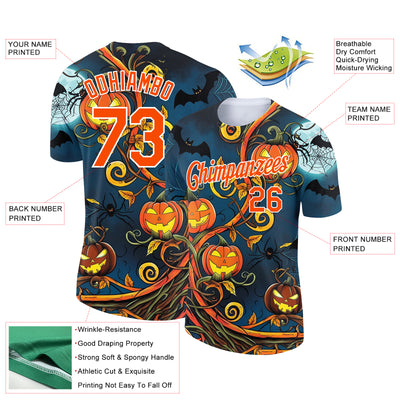 Custom Teal Orange-White 3D Halloween Performance T-Shirt