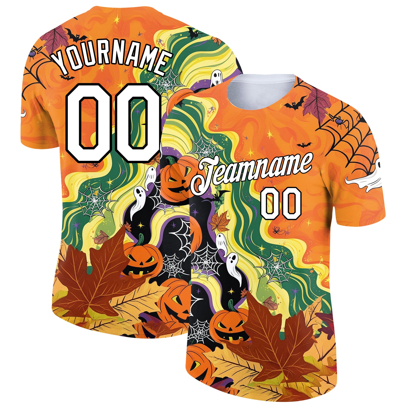 Custom Bay Orange White-Black 3D Halloween Performance T-Shirt