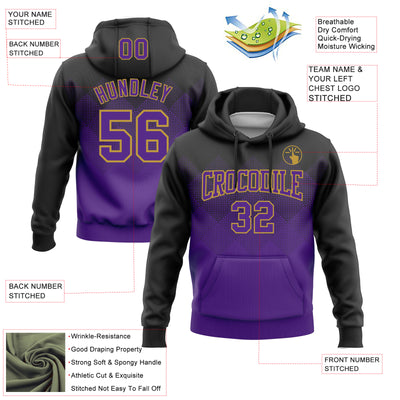 Custom Stitched Black Purple-Old Gold 3D Pattern Design Gradient Square Shape Sports Pullover Sweatshirt Hoodie