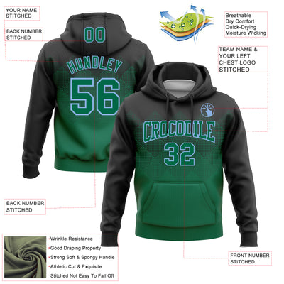 Custom Stitched Black Kelly Green-Light Blue 3D Pattern Design Gradient Square Shape Sports Pullover Sweatshirt Hoodie