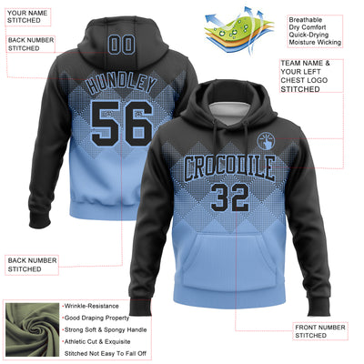 Custom Stitched Black Light Blue 3D Pattern Design Gradient Square Shape Sports Pullover Sweatshirt Hoodie