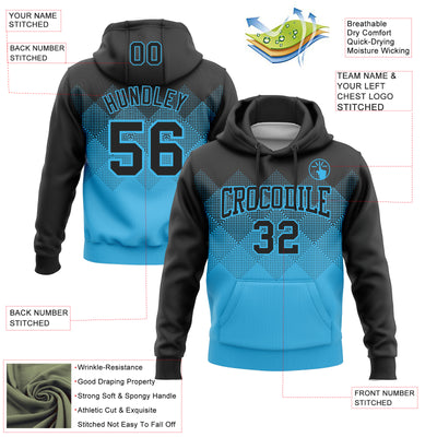 Custom Stitched Black Sky Blue 3D Pattern Design Gradient Square Shape Sports Pullover Sweatshirt Hoodie