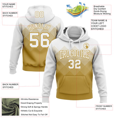 Custom Stitched White Old Gold 3D Pattern Design Gradient Square Shape Sports Pullover Sweatshirt Hoodie