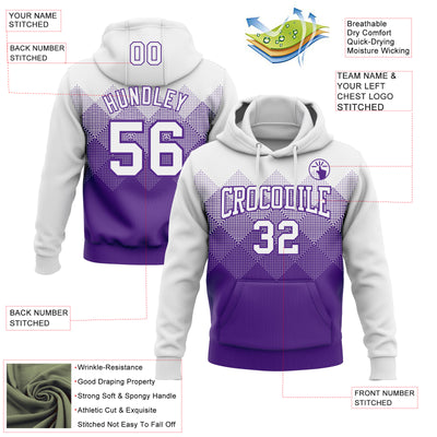 Custom Stitched White Purple 3D Pattern Design Gradient Square Shape Sports Pullover Sweatshirt Hoodie