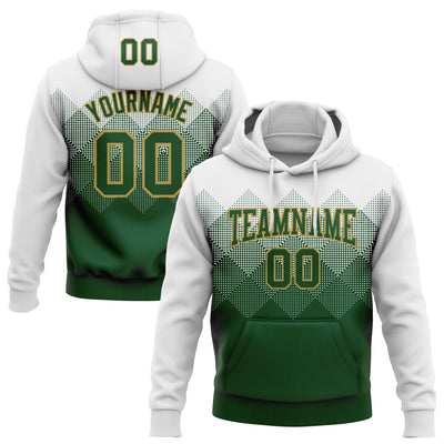 Custom Stitched White Green-Old Gold 3D Pattern Design Gradient Square Shape Sports Pullover Sweatshirt Hoodie