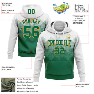 Custom Stitched White Kelly Green-Old Gold 3D Pattern Design Gradient Square Shape Sports Pullover Sweatshirt Hoodie