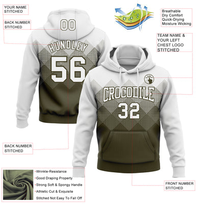 Custom Stitched White Olive 3D Pattern Design Gradient Square Shape Sports Pullover Sweatshirt Hoodie