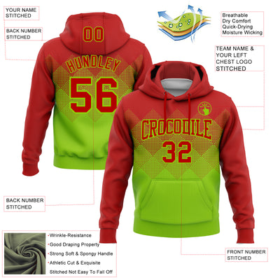 Custom Stitched Red Neon Green 3D Pattern Design Gradient Square Shape Sports Pullover Sweatshirt Hoodie