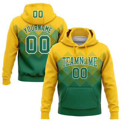 Custom Stitched Yellow Kelly Green-White 3D Pattern Design Gradient Square Shape Sports Pullover Sweatshirt Hoodie