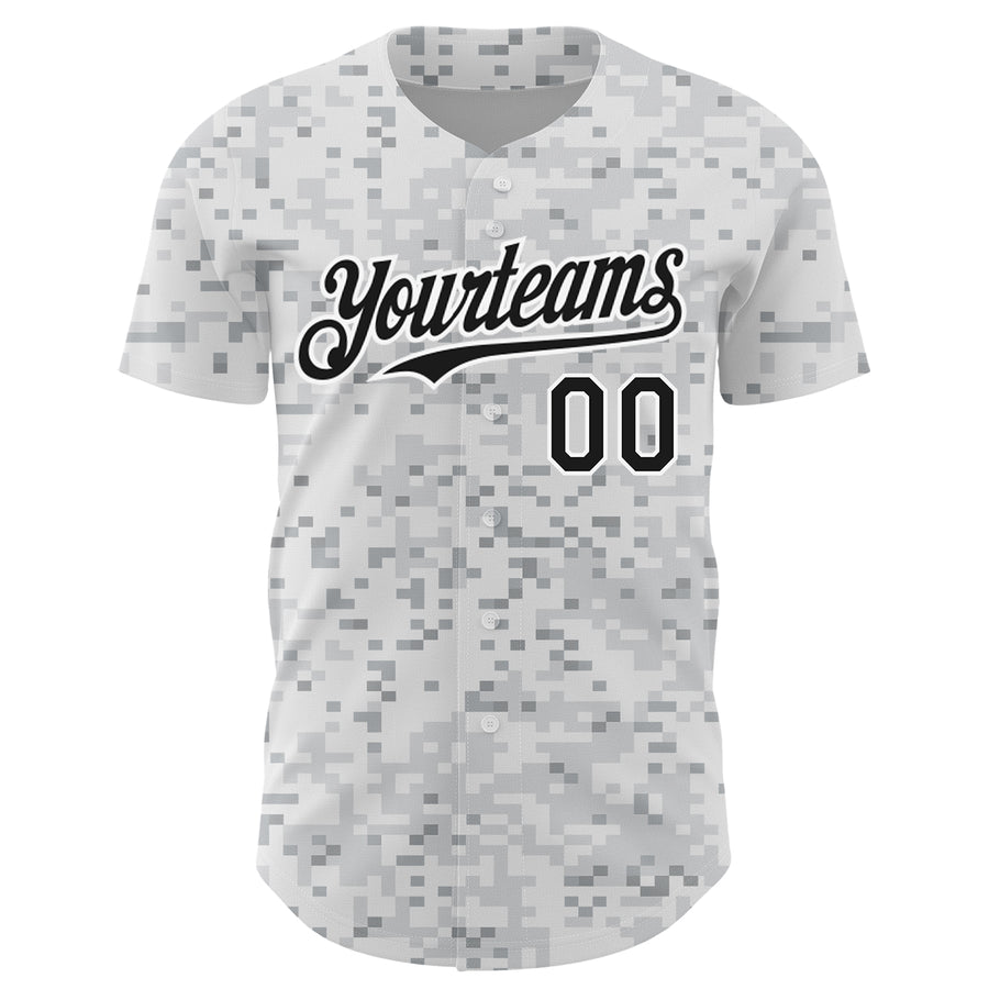 Custom Camo Black-White 3D Arctic Camouflage Authentic Baseball Jersey