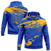 Custom Stitched Thunder Blue Gold 3D Pattern Design Torn Paper Style Sports Pullover Sweatshirt Hoodie