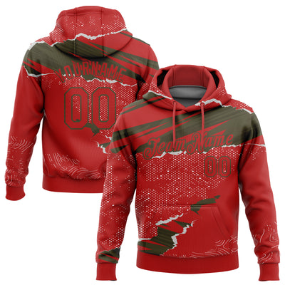 Custom Stitched Red Olive 3D Pattern Design Torn Paper Style Sports Pullover Sweatshirt Hoodie