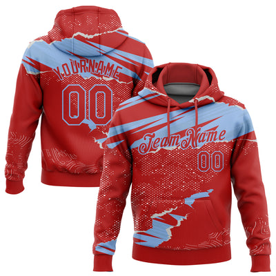 Custom Stitched Red Light Blue 3D Pattern Design Torn Paper Style Sports Pullover Sweatshirt Hoodie