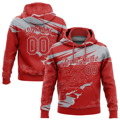 Custom Stitched Red Gray 3D Pattern Design Torn Paper Style Sports Pullover Sweatshirt Hoodie