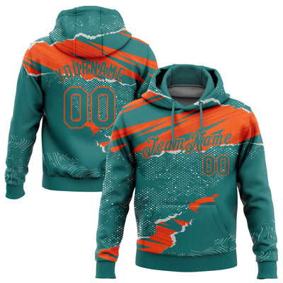 Custom Stitched Teal Orange 3D Pattern Design Torn Paper Style Sports Pullover Sweatshirt Hoodie